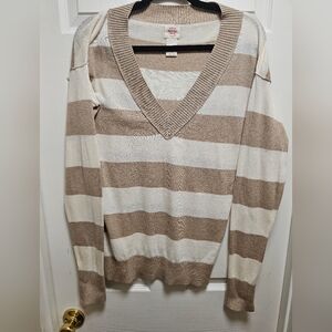 Mossimo Supply Co Striped 100% Cotton Sweater Size L Beige‎ Neutral Soft Knit